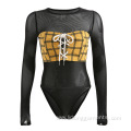 Bandage Tie Up Long Sleeve Slim Body Suits